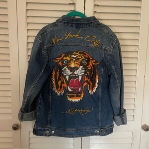 Ed Hardy Blue Denim Jacket with Tiger Graphic